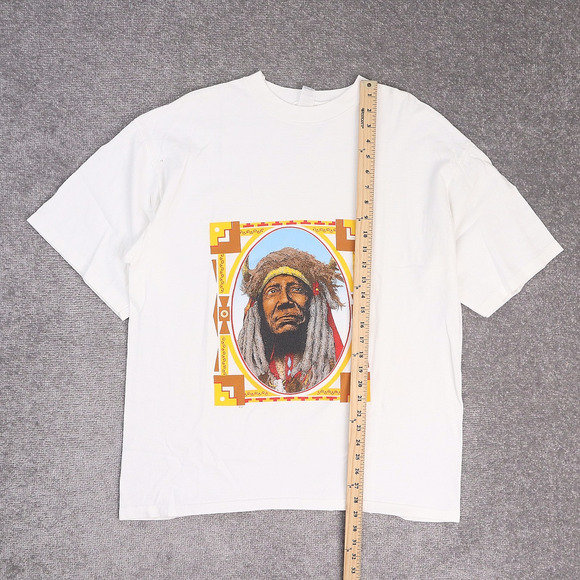 VTG 90s Native American Chief Tribal XL White Short Sleeve T-Shirt - Picture 3 of 10
